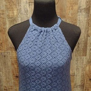 NWT A NEW DAY BLUE COTTON CROCHET LACE WOMENS HALTER MAXI DRESS SZ M NEW